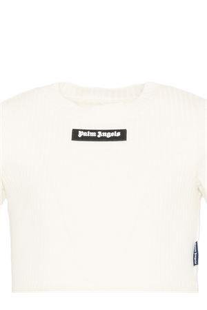 T-Shirt avorio per bambina con logo PALM ANGELS KIDS | PGAA017S26JER001002